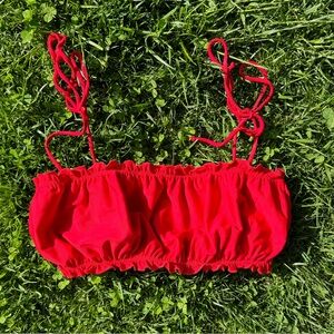 Reformation Red Lettuce Trim Bathing Suit Top